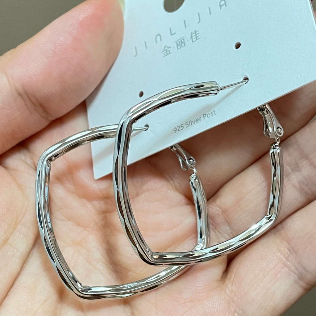 New Silver Square Loop Earrings